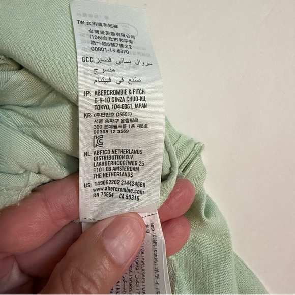 Abercrombie & Fitch Light Green high rise short set linen size XS crop bow - Picture 9 of 12